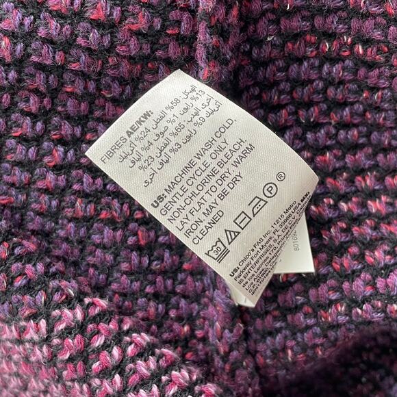 Chicos Marled Fringe Cardigan Sweater Purple Colorblock Metallic Knit Jacket XL - Picture 11 of 12